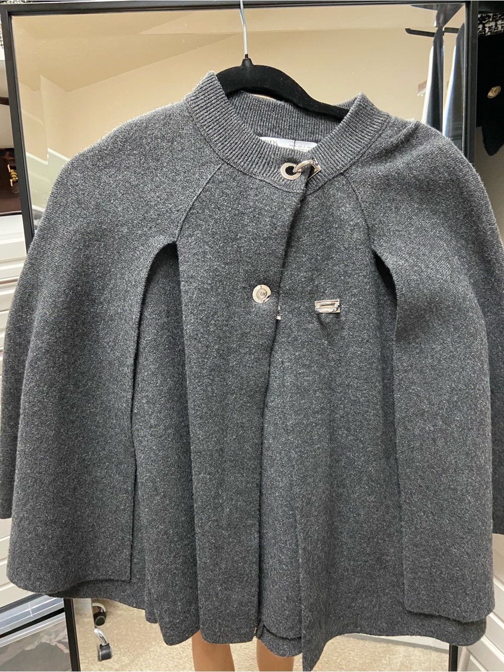 Zara Charcoal Gray Button-Front Wool-Blend Cape